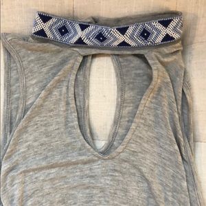 beaded high neck grey tank